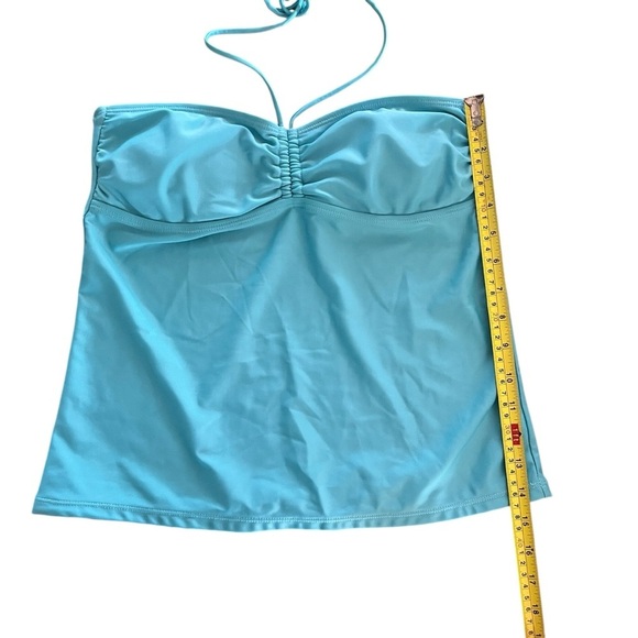 ACX Active aqua blue bandeau tankini top size medium swim halter strap ruched - Picture 3 of 9